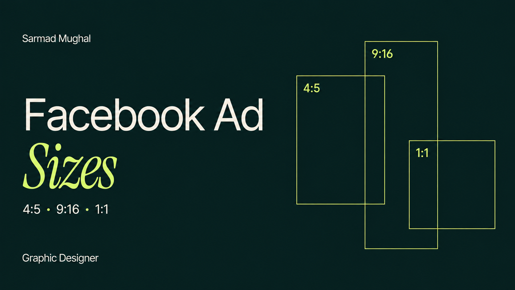 Facebook Ad Sizes article cover showing 4:5, 9:16 and 1:1 aspect-ratio frames