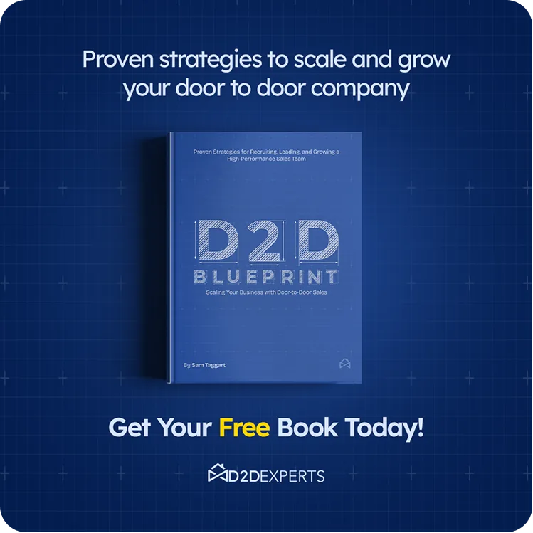 D2D Blueprint free book ad with a blue book on a blueprint-style background