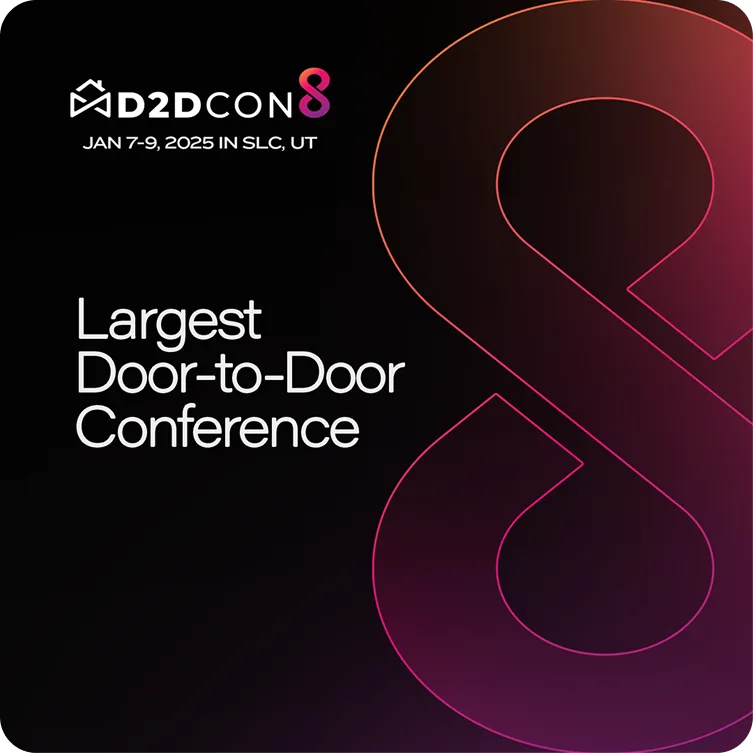 D2DCon 8 static ad with a large outlined number eight and conference positioning