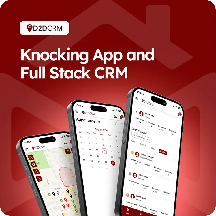 D2DCRM static ad with three phone screens showing product features