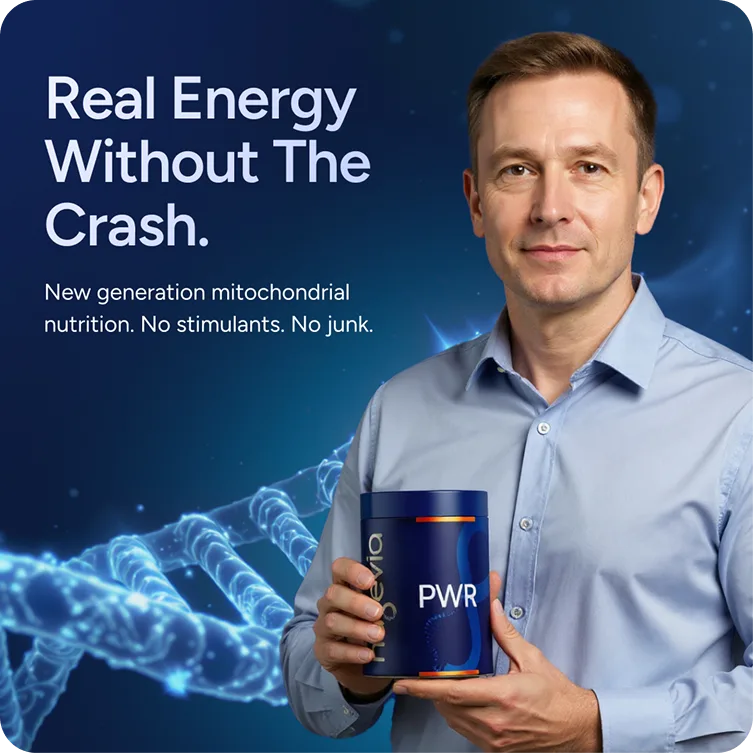 Nugevia PWR static ad showing a man holding the supplement product